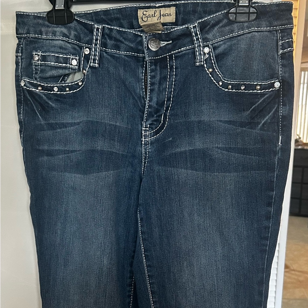 Earl Jeans Blue Straight Leg Denim with Decorative Stitching